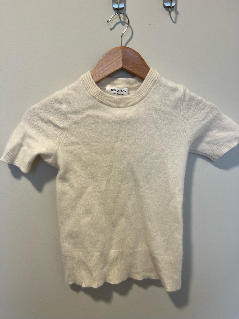 Nordstrom Cream Short-Sleeve Crewneck Sweater
